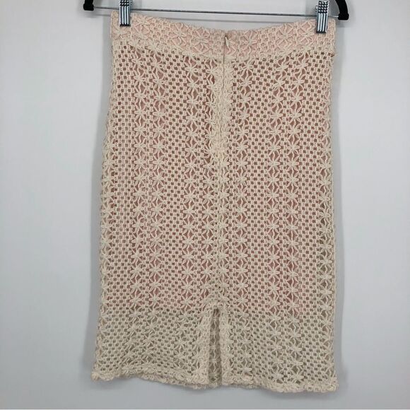 Free‎ People Pencil Skirt Womens 6 Cream Floral Crochet - Picture 9 of 14
